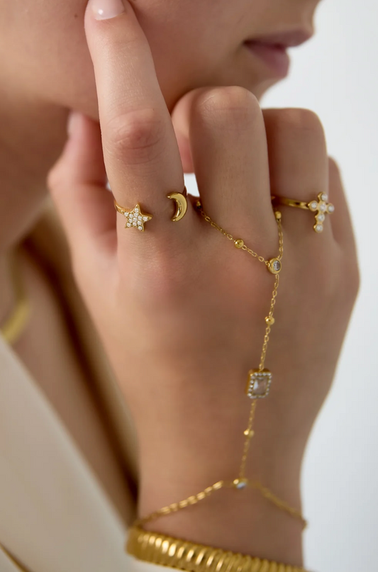 Bague Lune & Étoile Dorée