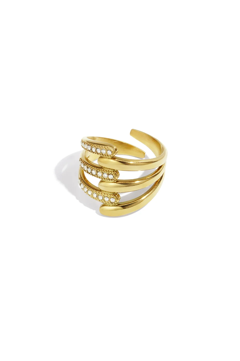 Bague Multi-Rangs Dorée & Cristaux