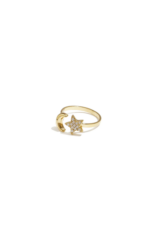 Bague Lune & Étoile Dorée