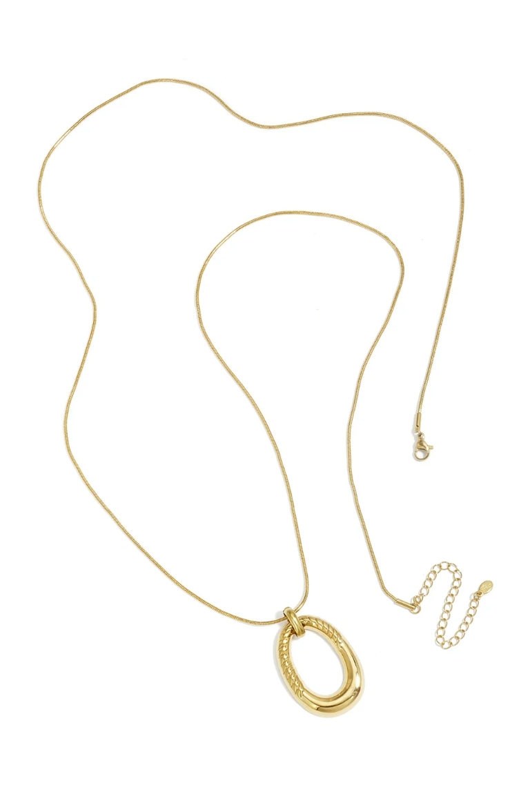 Collier Long Pendentif Ovale Doré