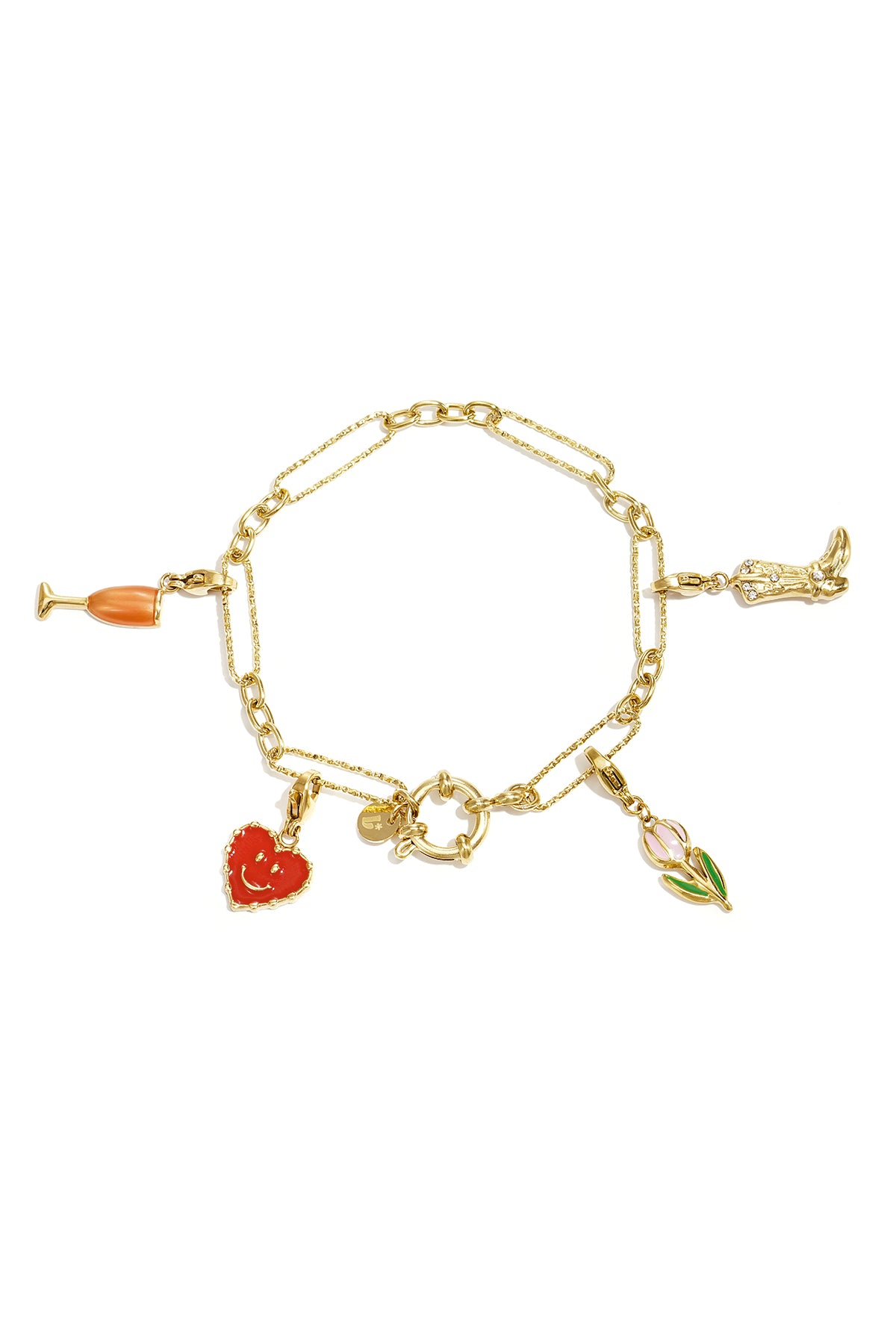 Bracelet avec fermoir frontal et maillons de formes variées